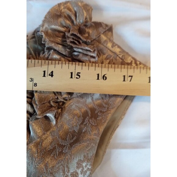 London Times Size 10 Woman Cocktail Dress Knee Length Gold Ruffled Neck - Picture 8 of 15